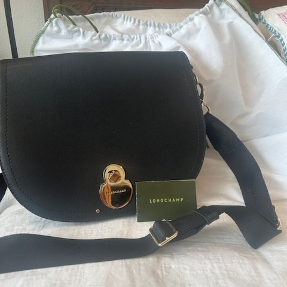 Longchamp Leather black with gold hardware crossbody bag